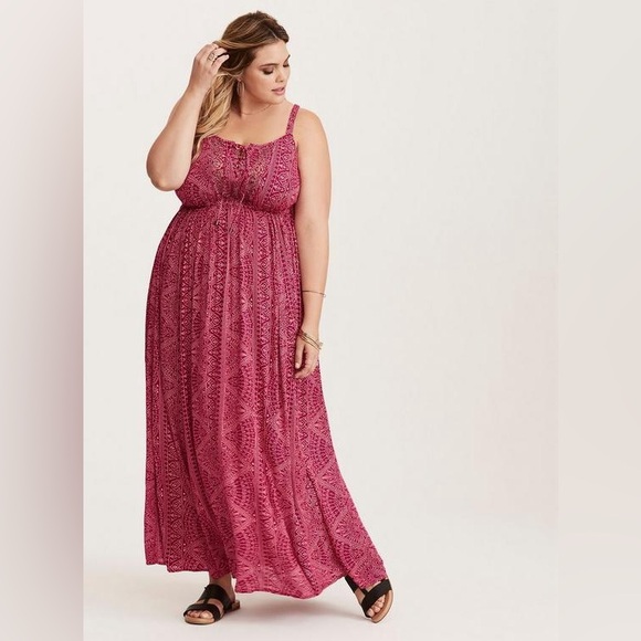 Dresses & Skirts - Torrid Berry Geo Print Embellished Gauze Maxi Dress